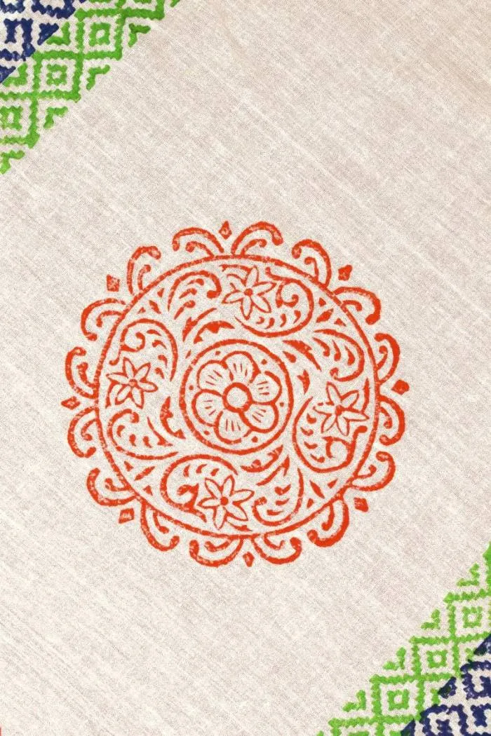 A hand block-printed motif on cotton